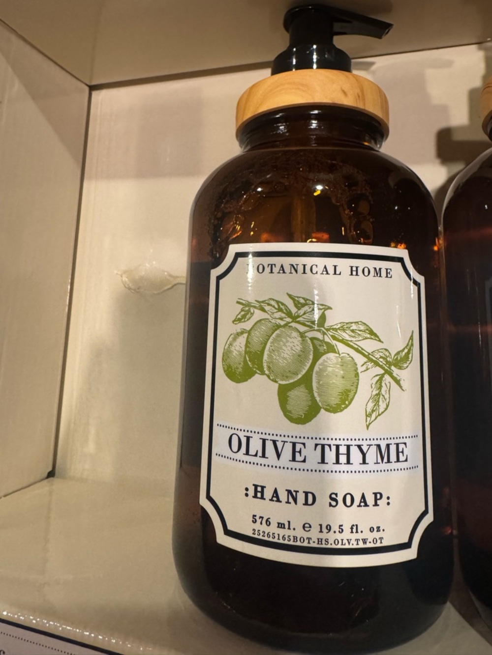 Botanical Home Olive Thyme Hand Soap - Amber Bottle with Wood Pump